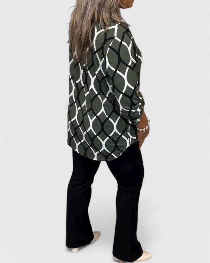 Faye | Geometric Print Long Sleeve Blouse
