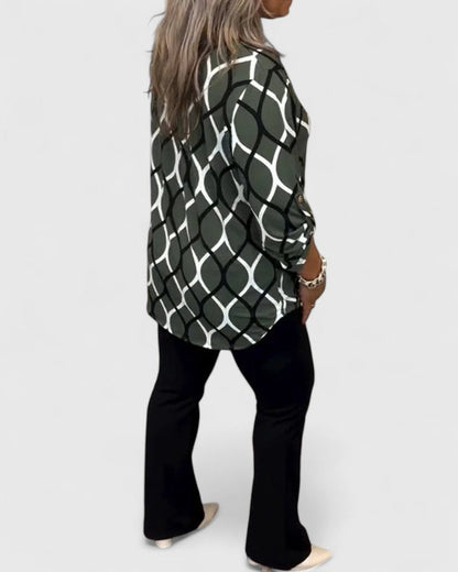 Faye | Geometric Print Long Sleeve Blouse