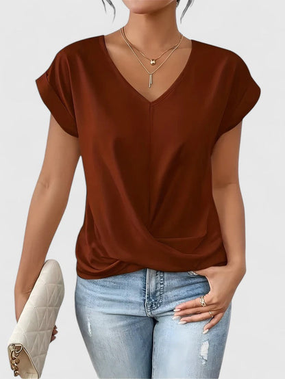 Nora | Elegant Cap Sleeve Top With V-Neck