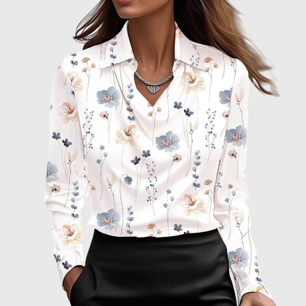 Stella | Elegant Cowl Neck Collared Blouse