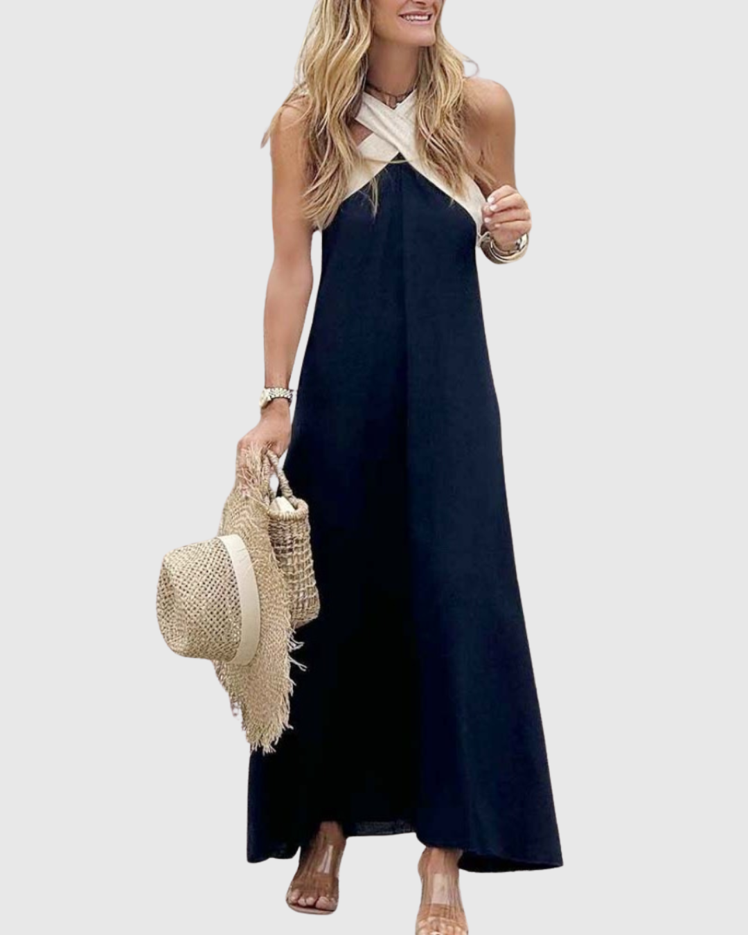 Chloe | Cross-Neck Halter Maxi Dress