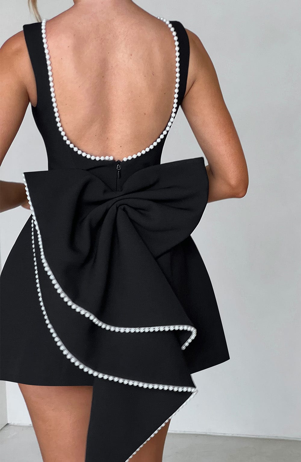 Chloe | Structured Mini Wedding Guest Dress with Bow Back