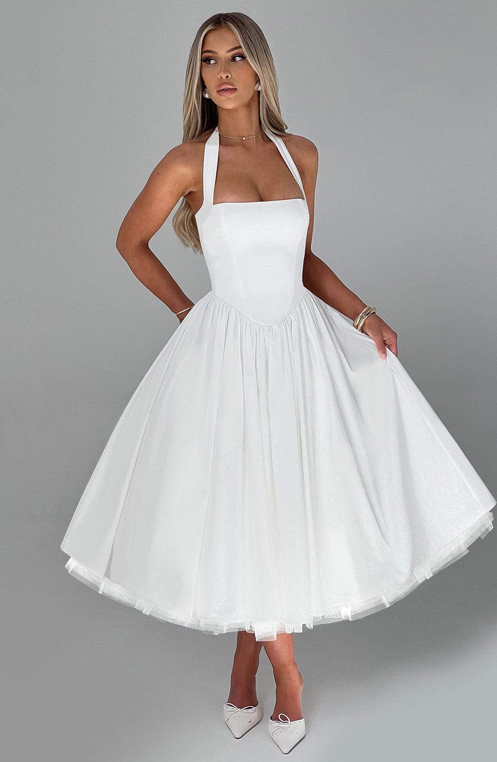 Tara | Halter Neck Midi Dress for Wedding Guest