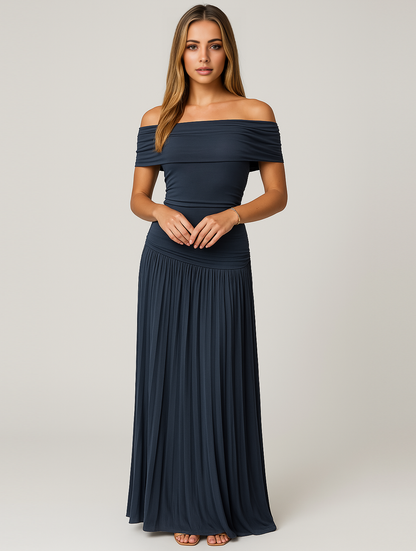 Naomi | Off Shoulder Pleated Maxi Wedding Guest Dress