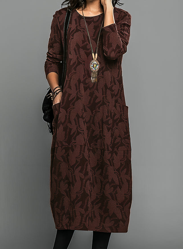 Donna | Long Sleeve Printed Midi Dress for Wedding Guest