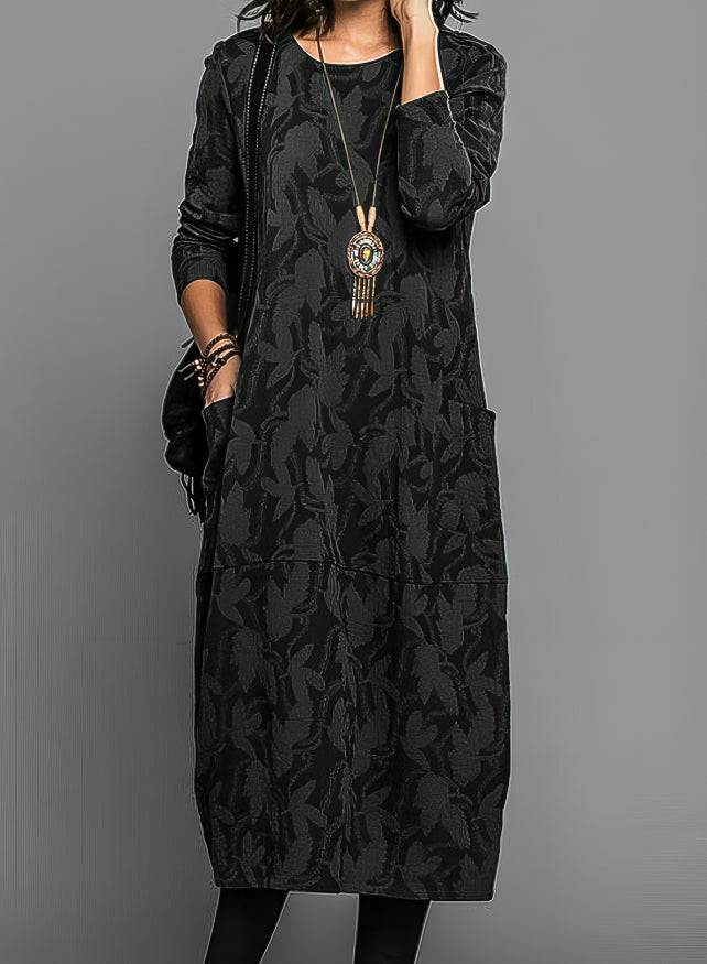 Donna | Long Sleeve Printed Midi Dress for Wedding Guest