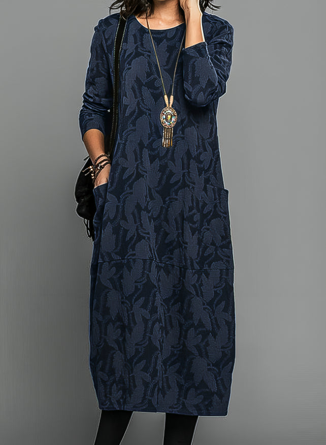 Donna | Long Sleeve Printed Midi Dress for Wedding Guest