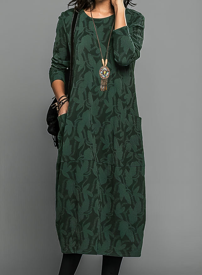 Donna | Long Sleeve Printed Midi Dress for Wedding Guest