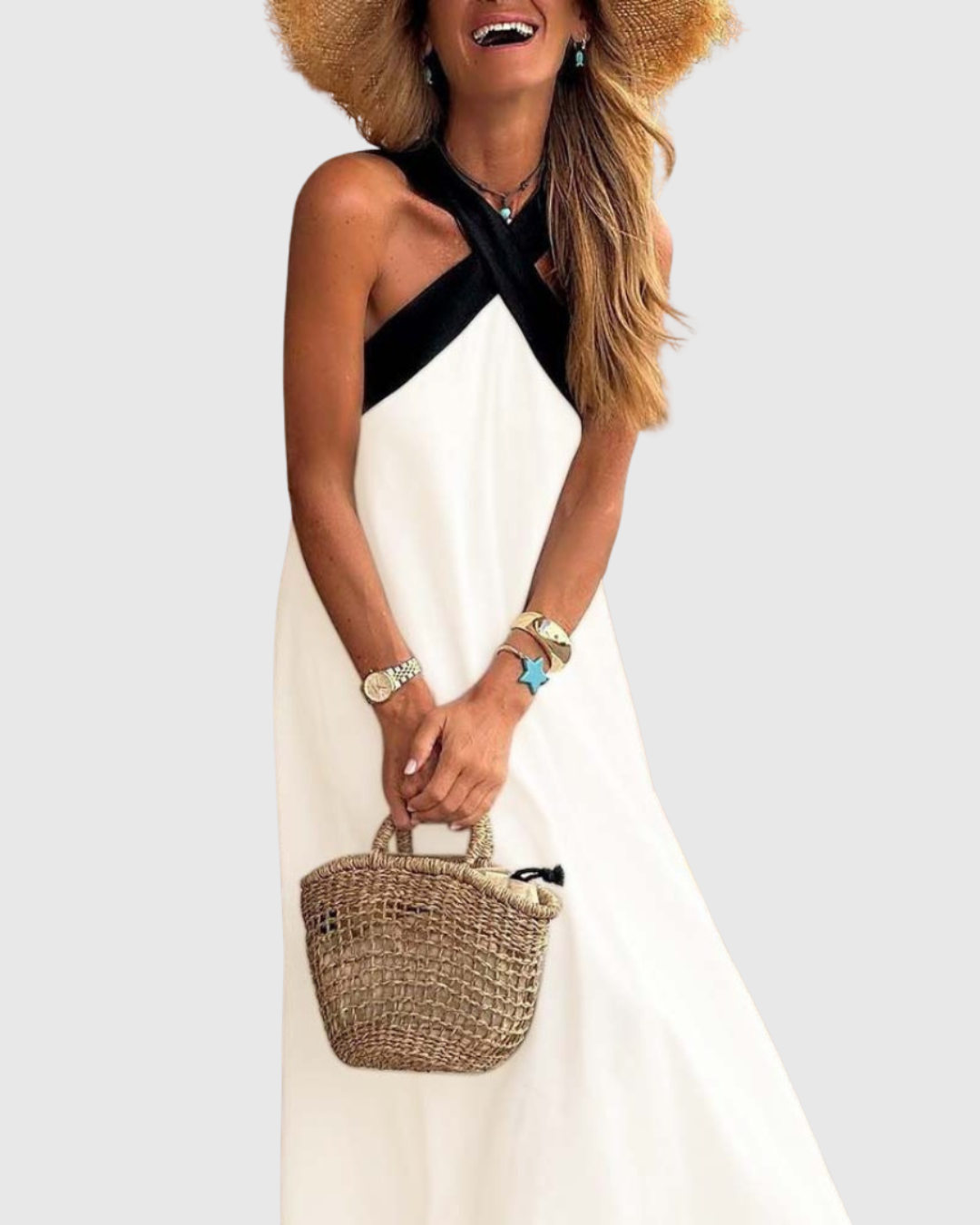 Chloe | Cross-Neck Halter Maxi Dress