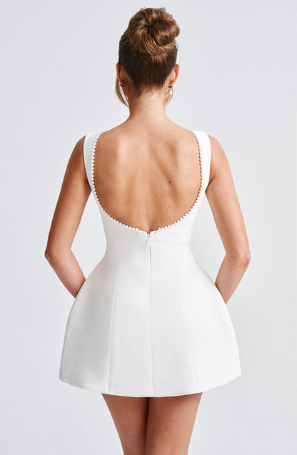 Chloe | Structured Mini Wedding Guest Dress with Bow Back