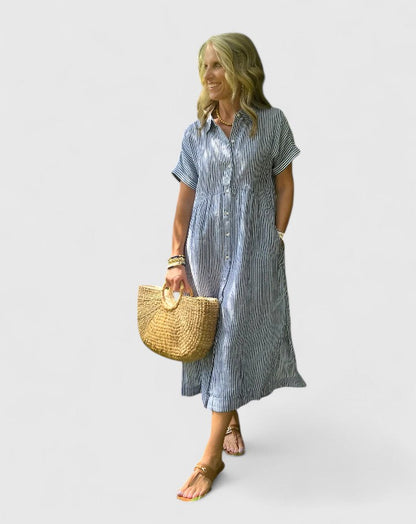 Stella | Striped Maxi Shirt Dress