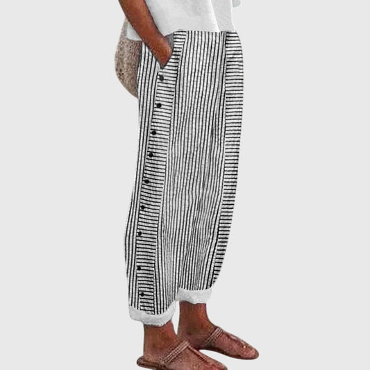 Iris | Comfortable Striped Snap Button Pants
