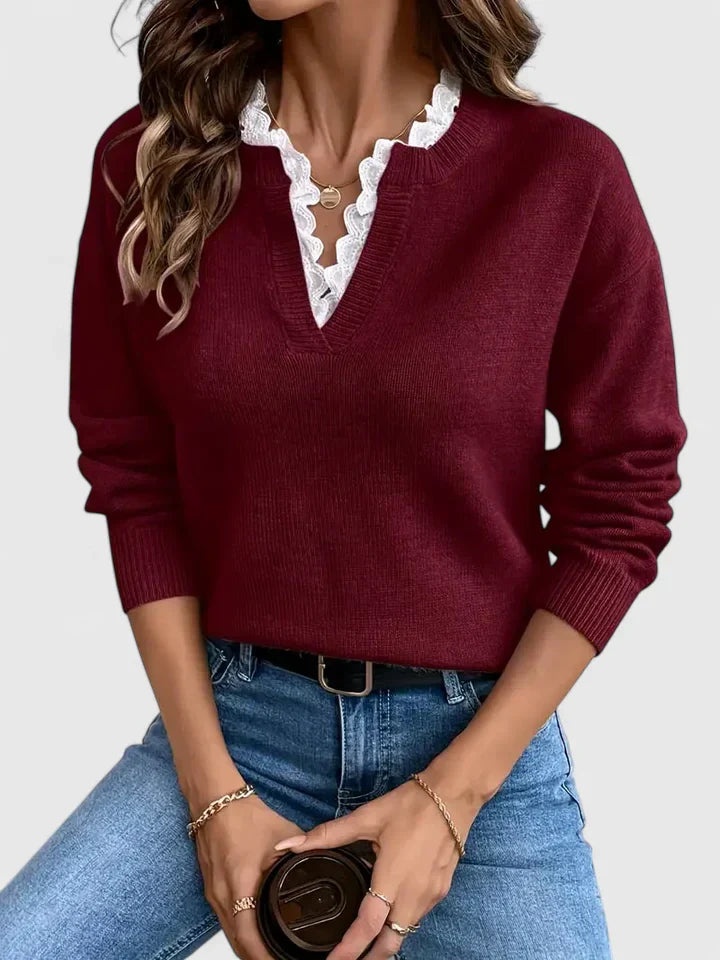 Celeste | Elegant V-Neck Ribbed Knit Top