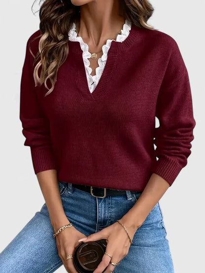 Celeste | Elegant V-Neck Ribbed Knit Top