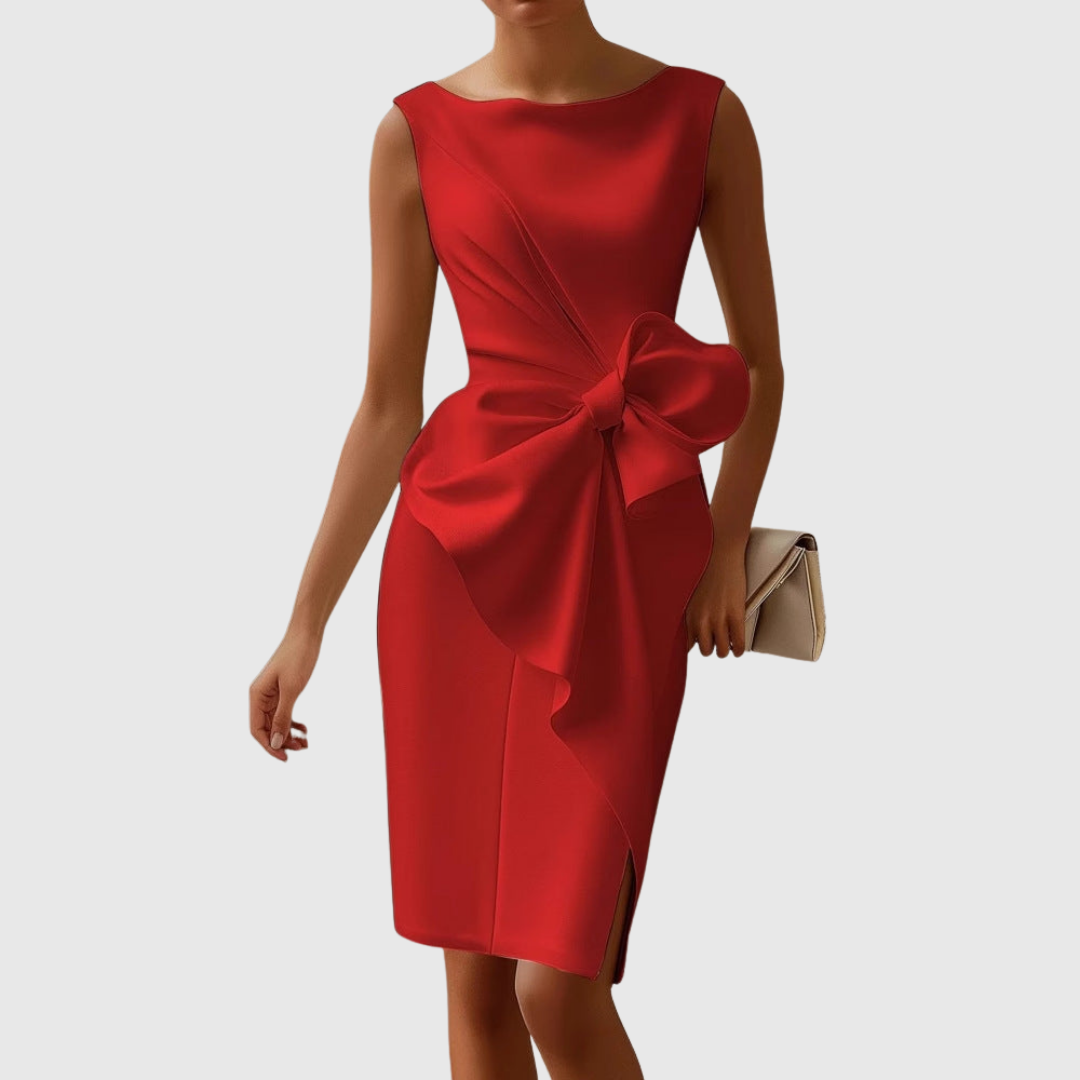 Ainsley | Elegant Sleeveless Midi Dress With Bow