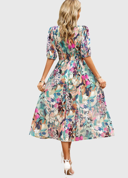 Amber | Floral V-Neck Midi Dress