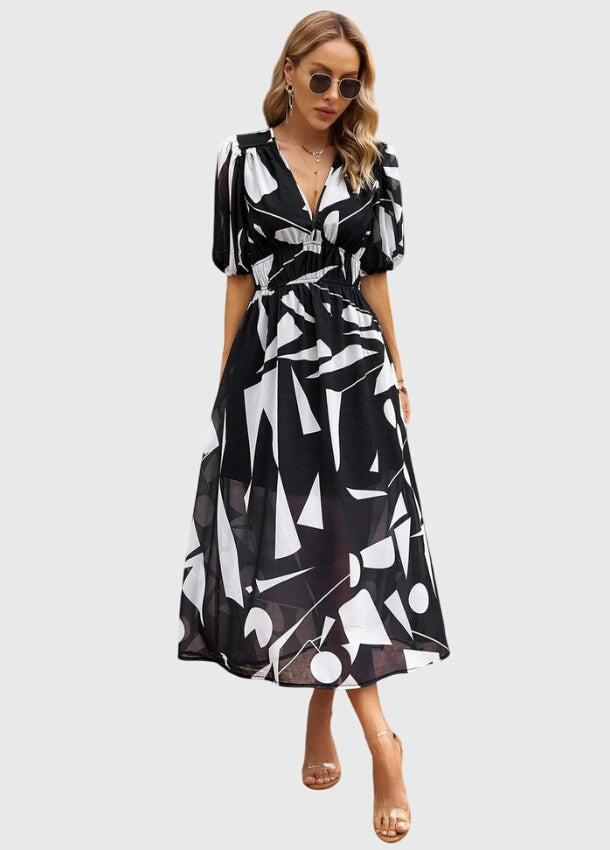 Amber | Floral V-Neck Midi Dress