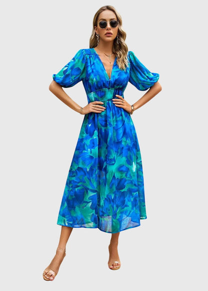 Amber | Floral V-Neck Midi Dress