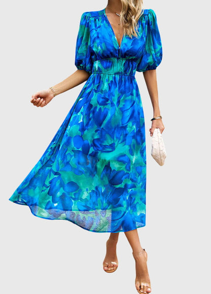 Amber | Floral V-Neck Midi Dress