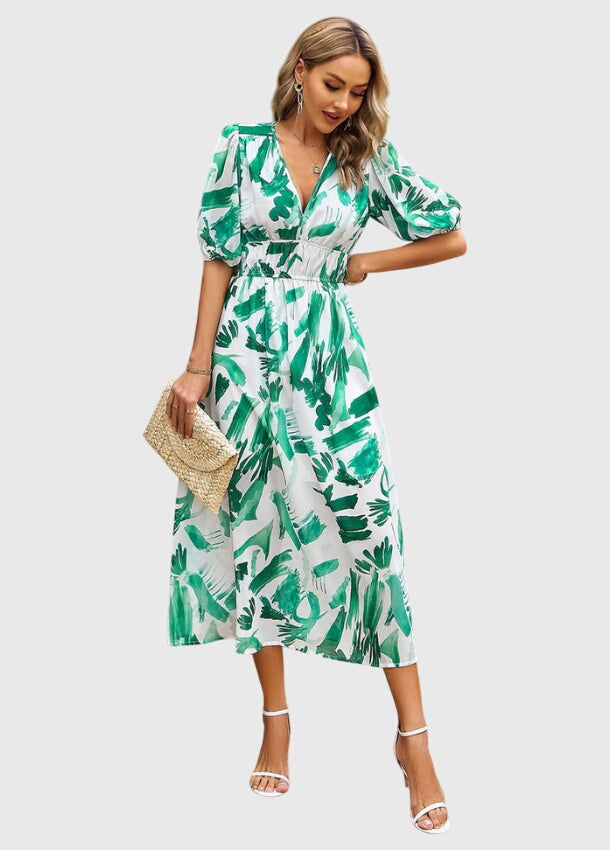 Amber | Floral V-Neck Midi Dress
