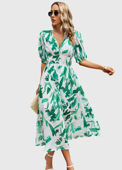 Amber | Floral V-Neck Midi Dress