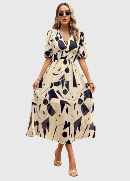 Amber | Floral V-Neck Midi Dress