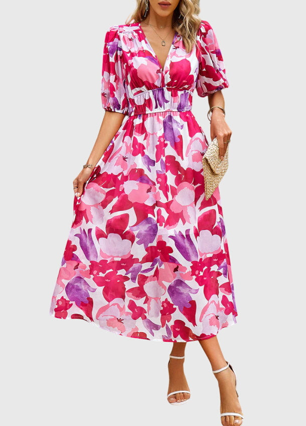 Amber | Floral V-Neck Midi Dress