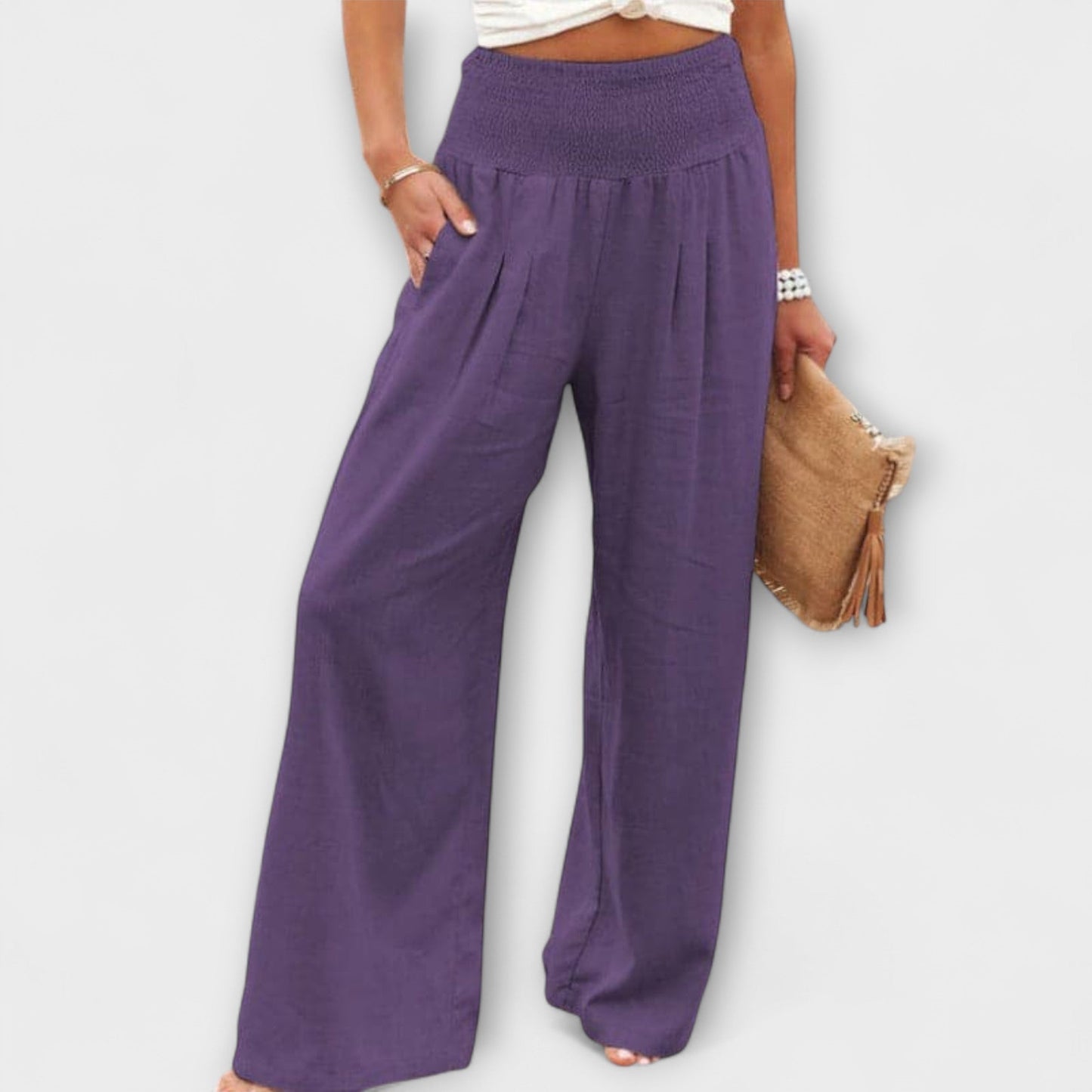 Amber | High Waist Pleated Wide Leg Pants
