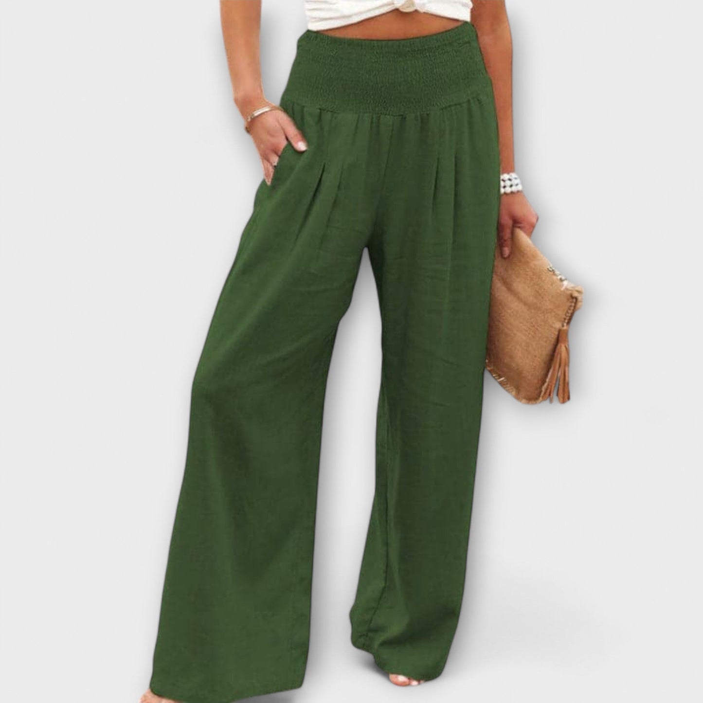 Amber | High Waist Pleated Wide Leg Pants