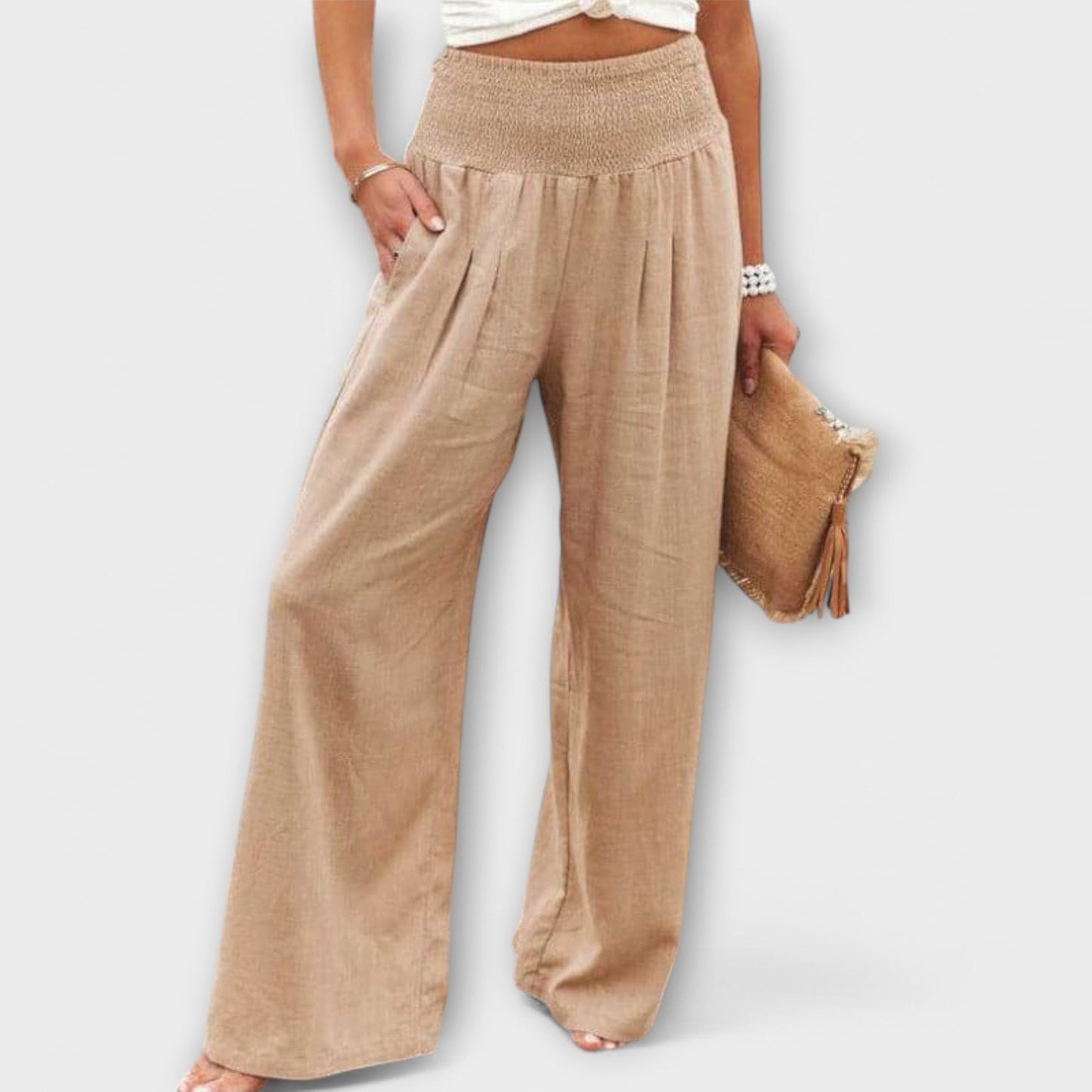 Amber | High Waist Pleated Wide Leg Pants