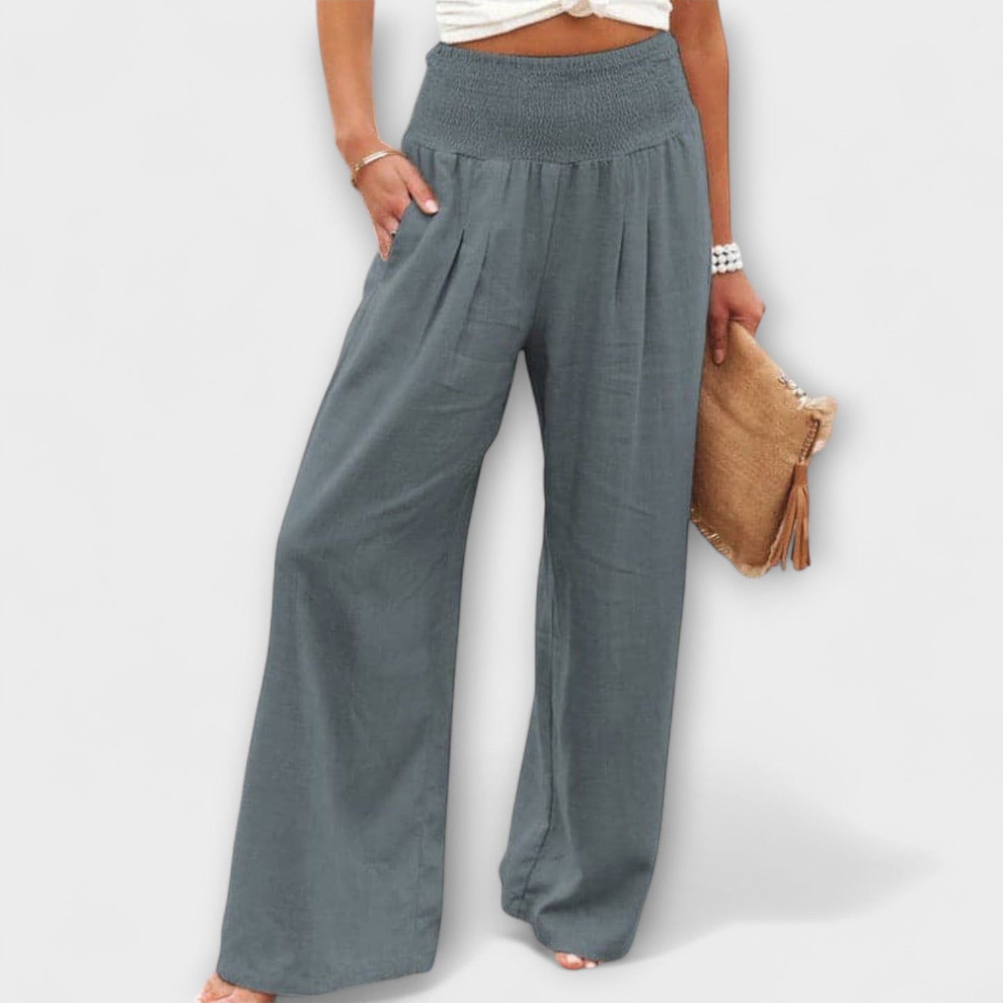Amber | High Waist Pleated Wide Leg Pants