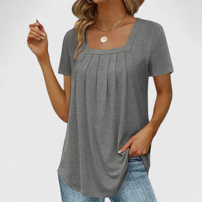 Aubrey | Elegant Pleated Short Sleeve Blouse