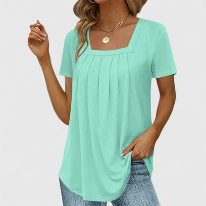 Aubrey | Elegant Pleated Short Sleeve Blouse