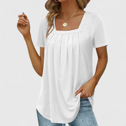 Aubrey | Elegant Pleated Short Sleeve Blouse