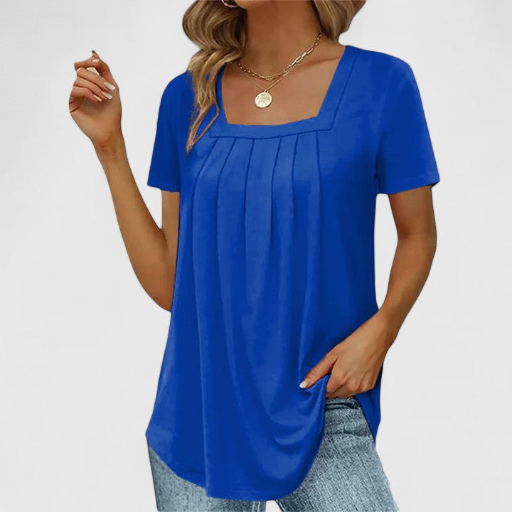 Aubrey | Elegant Pleated Short Sleeve Blouse
