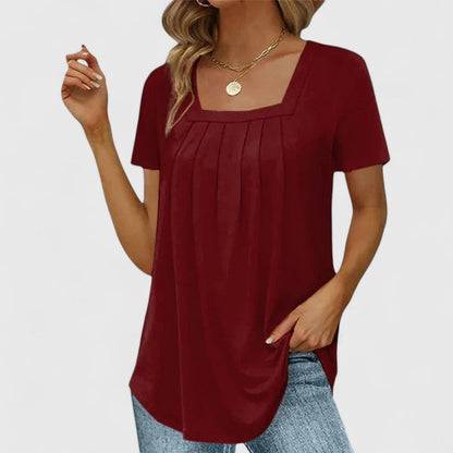 Aubrey | Elegant Pleated Short Sleeve Blouse