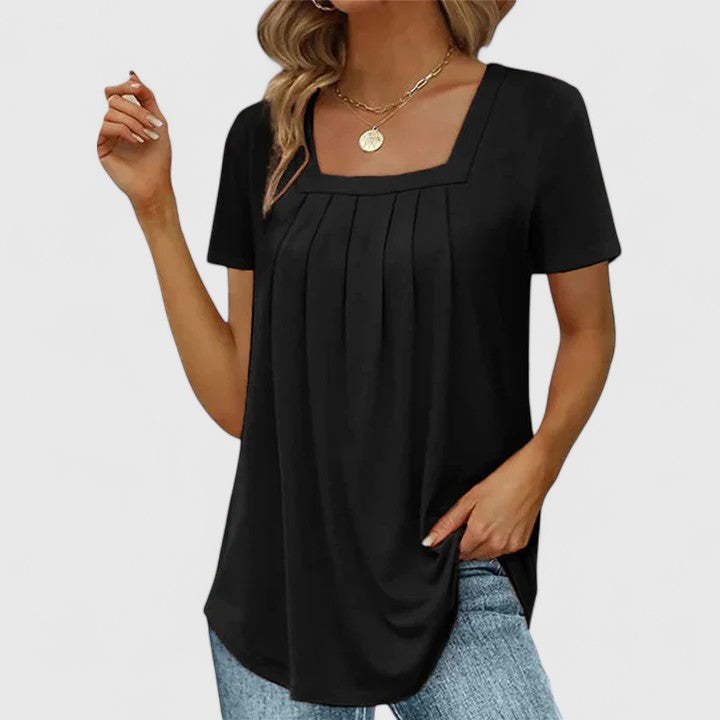 Aubrey | Elegant Pleated Short Sleeve Blouse