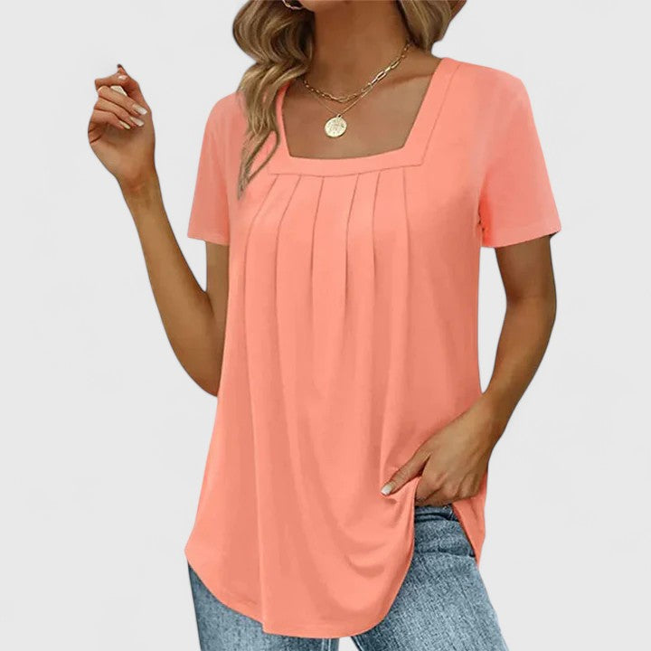 Aubrey | Elegant Pleated Short Sleeve Blouse
