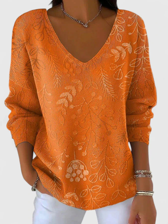 Autumn | Botanical Print V Neck Top