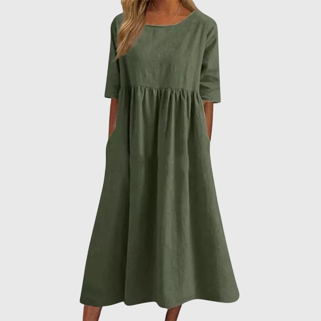 Autumn | Sophisticated Round-Neck Midi Dress
