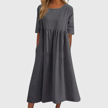 Autumn | Sophisticated Round-Neck Midi Dress