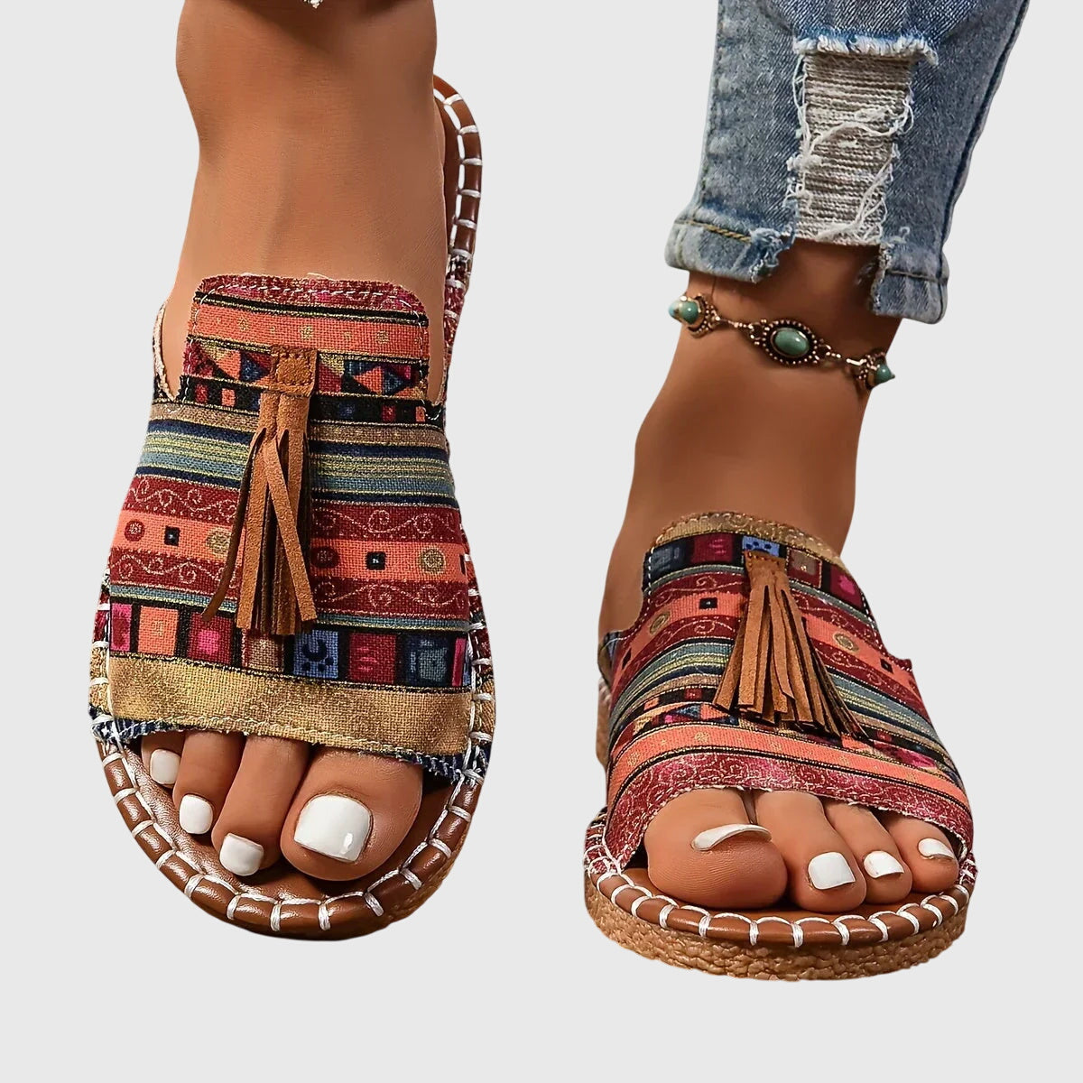 Bella | Orthopedic Boho Print Flat Sandals