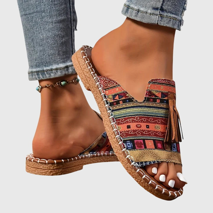 Bella | Orthopedic Boho Print Flat Sandals