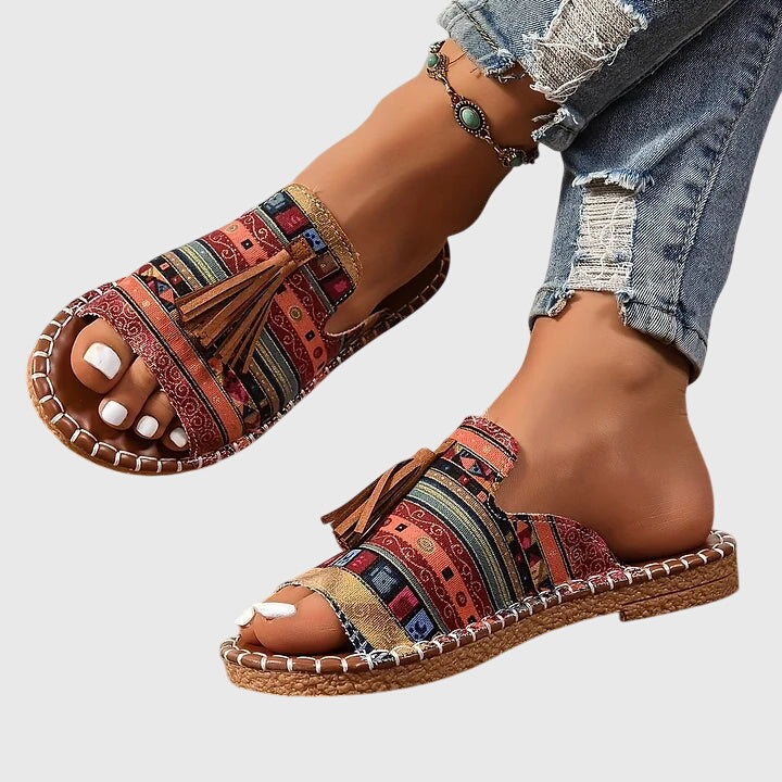 Bella | Orthopedic Boho Print Flat Sandals