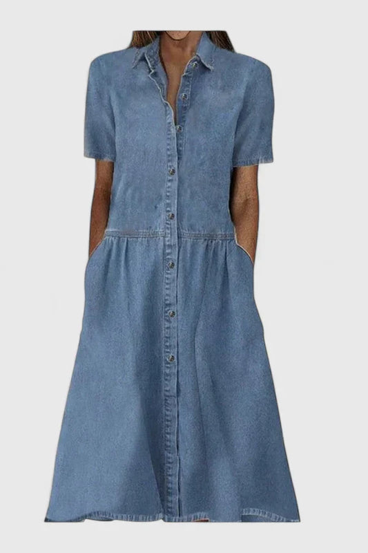 Brooke | Short Sleeve Denim Midi Dress
