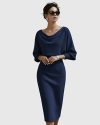 Camille | Elegant Draped Formal Midi Dress