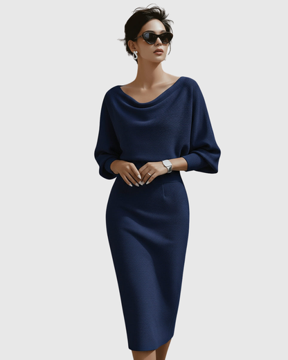 Camille | Elegant Draped Formal Midi Dress