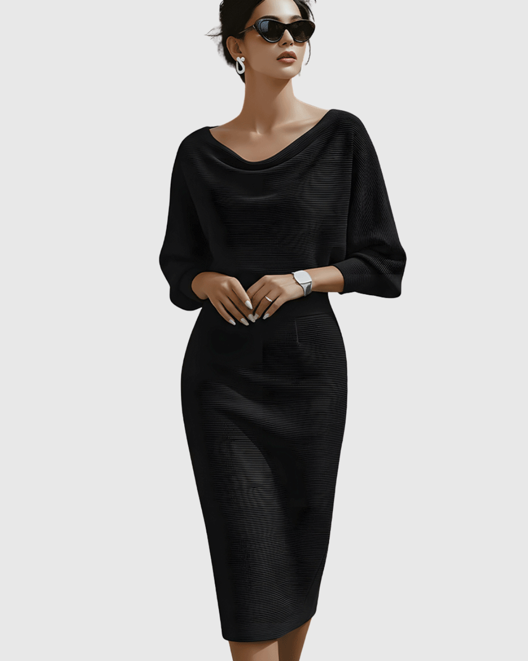 Camille | Elegant Draped Formal Midi Dress