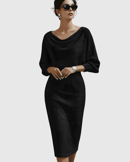 Camille | Elegant Draped Formal Midi Dress
