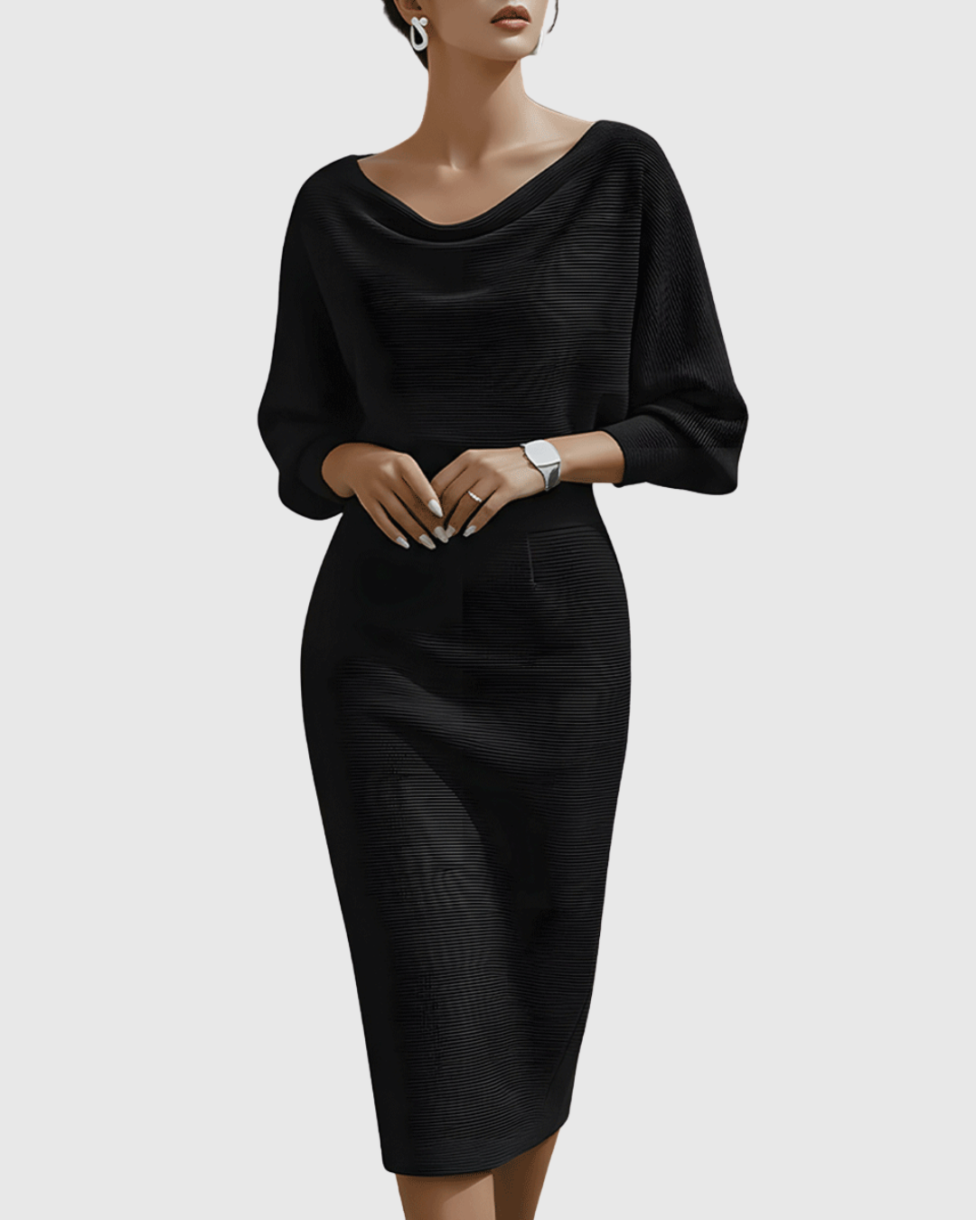 Camille | Elegant Draped Formal Midi Dress
